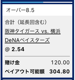 横浜DeNAベイスターズ対阪神タイガース20233回戦・総得点９点以上と予想