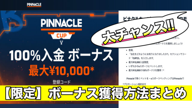 【限定】ピナクルスポーツ入金ボーナス獲得方法！最大1万円ウェルカムプロモーション今がチャンス！