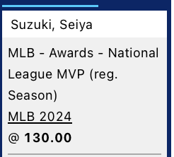 鈴木誠也MLB2024年MVPオッズブックメーカー